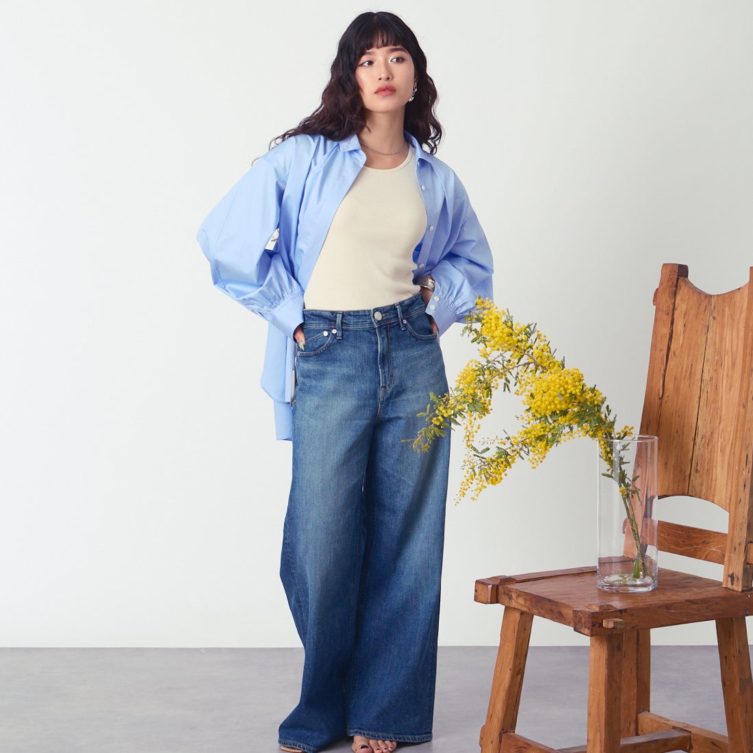 YANUK [ヤヌーク] MARY バギーストレートデニム [57161021] OTB &&モデル身長：162cm 着用サイズ：24&&