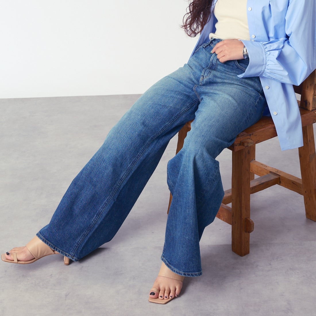 YANUK [ヤヌーク] MARY バギーストレートデニム [57161021] OTB &&モデル身長：162cm 着用サイズ：24&&