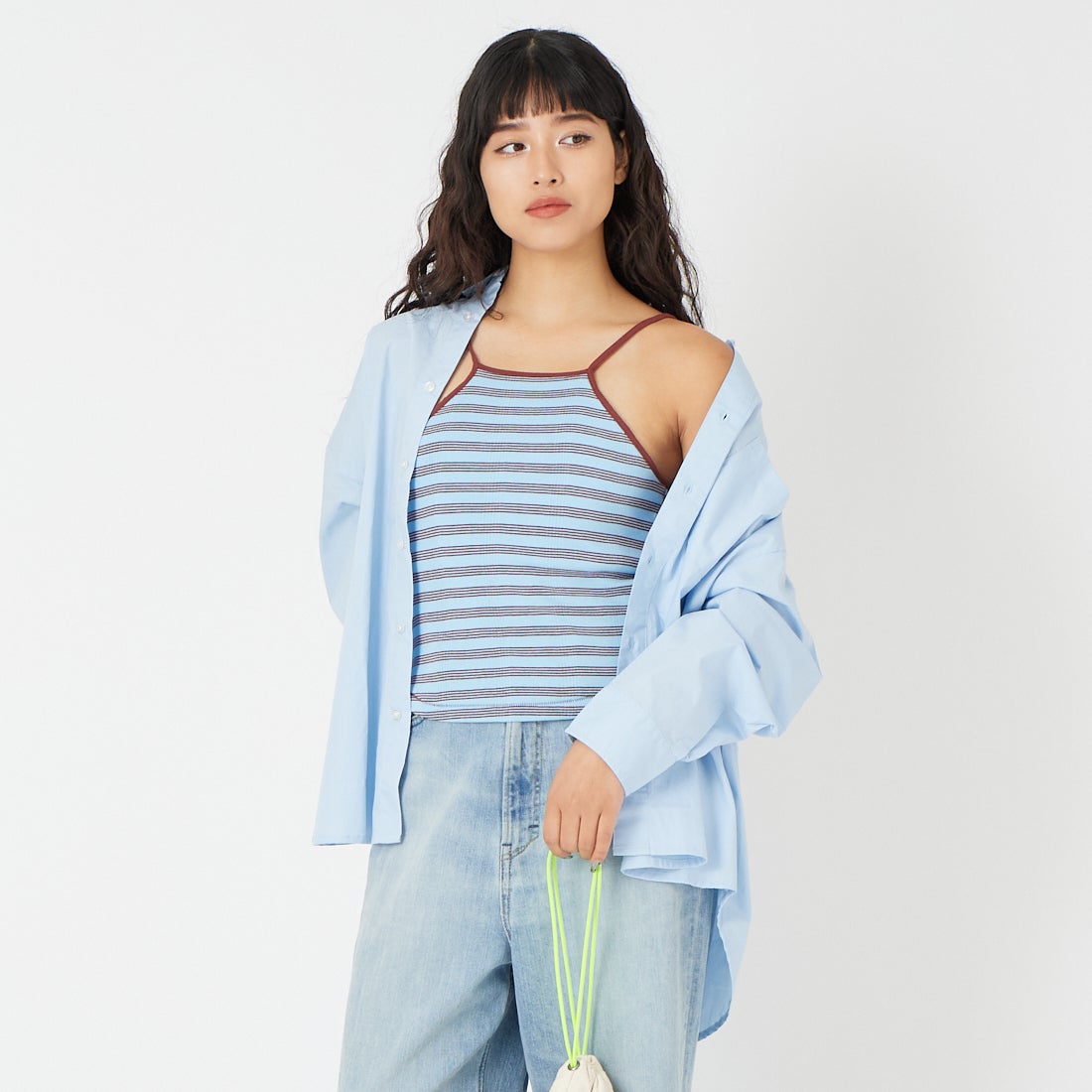 Robert P.Miller [ロバートピーミラー] パネルリブアメリカンスリーブキャミソール [RM261-2274] BLUEBERRY &&モデル身長：162cm 着用サイズ：F&&