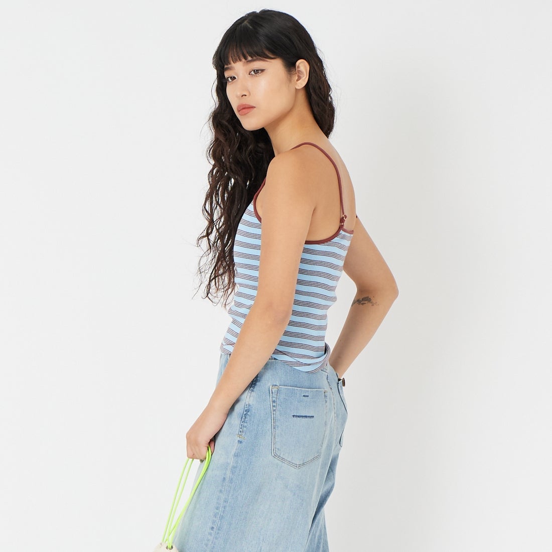 Robert P.Miller [ロバートピーミラー] パネルリブアメリカンスリーブキャミソール [RM261-2274] BLUEBERRY &&モデル身長：162cm 着用サイズ：F&&