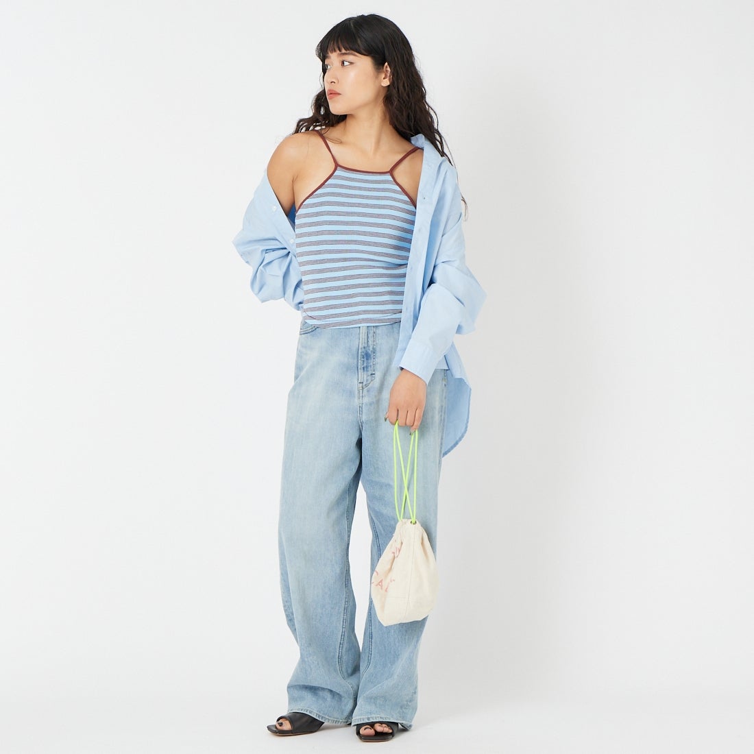 Robert P.Miller [ロバートピーミラー] パネルリブアメリカンスリーブキャミソール [RM261-2274] BLUEBERRY &&モデル身長：162cm 着用サイズ：F&&