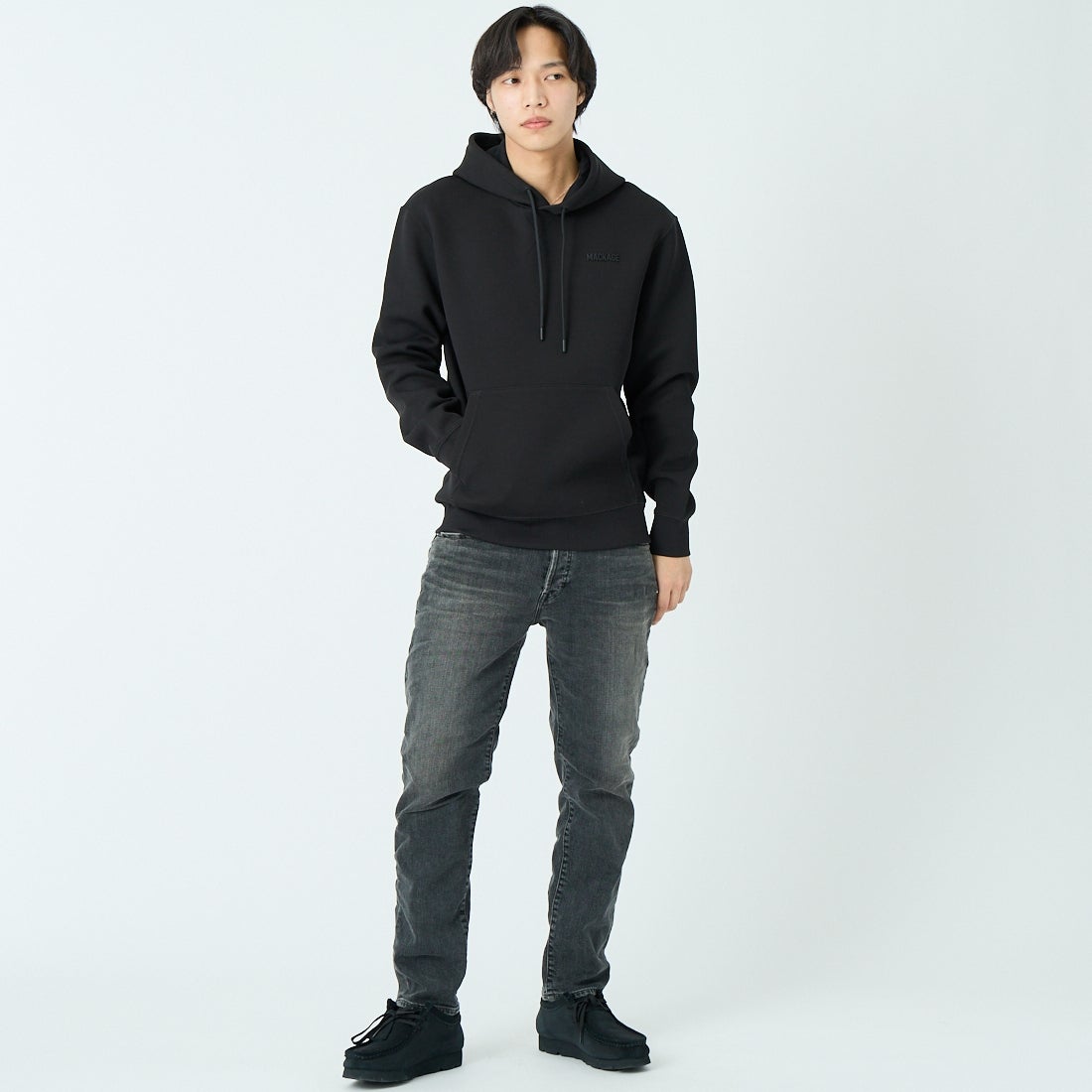 MACKAGE [マッカージュ] KOLTON スウェットパーカー [10861706] BLACK &&モデル身長：179cm 着用サイズ：M&&