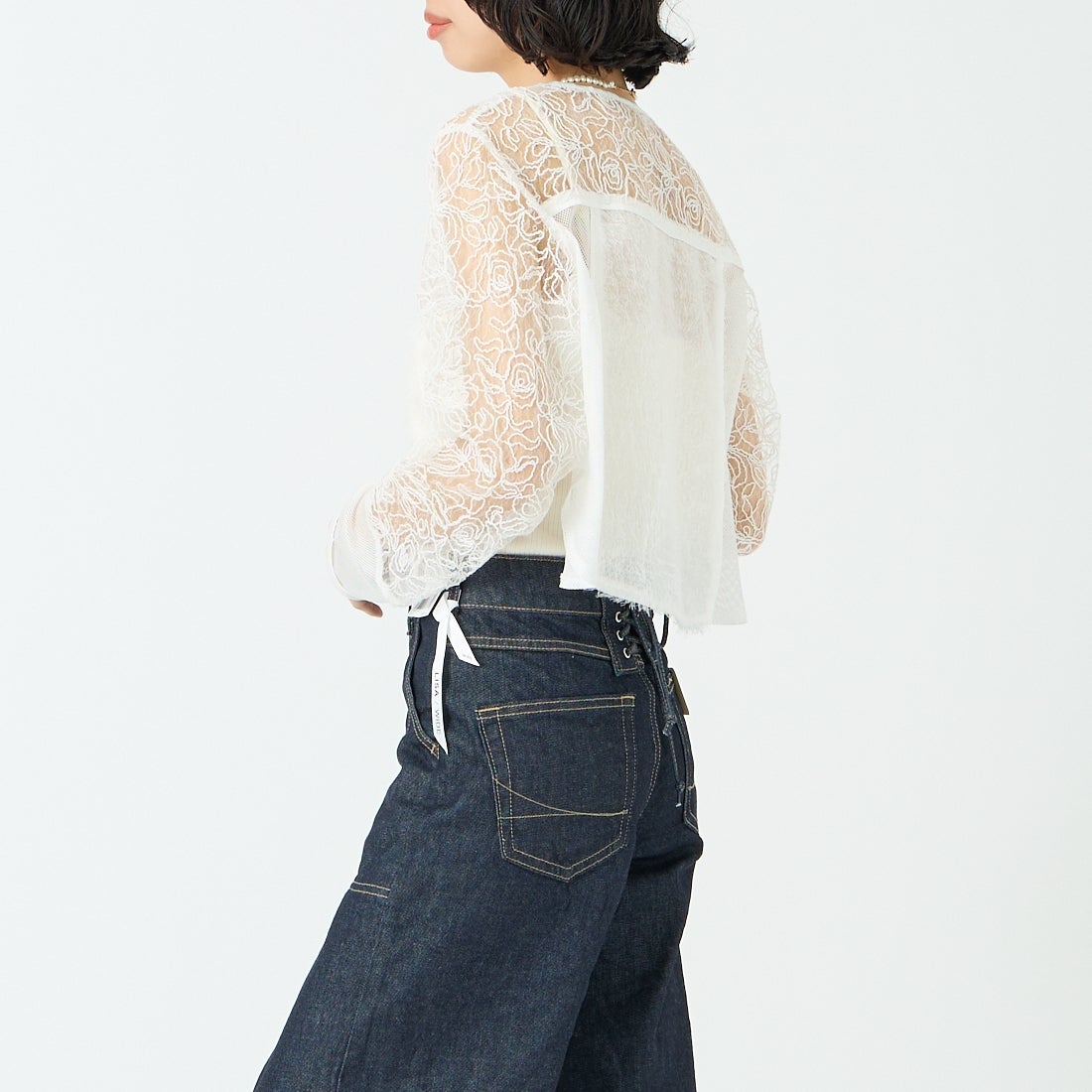 &g'aime [アンジェム] レースフリンジボレロ [293-68703] ﾎﾜｲﾄ &&モデル身長：162cm 着用サイズ：F&&