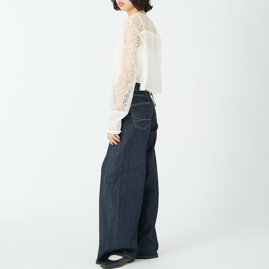 &g'aime [アンジェム] レースフリンジボレロ [293-68703] ﾎﾜｲﾄ &&モデル身長：162cm 着用サイズ：F&&