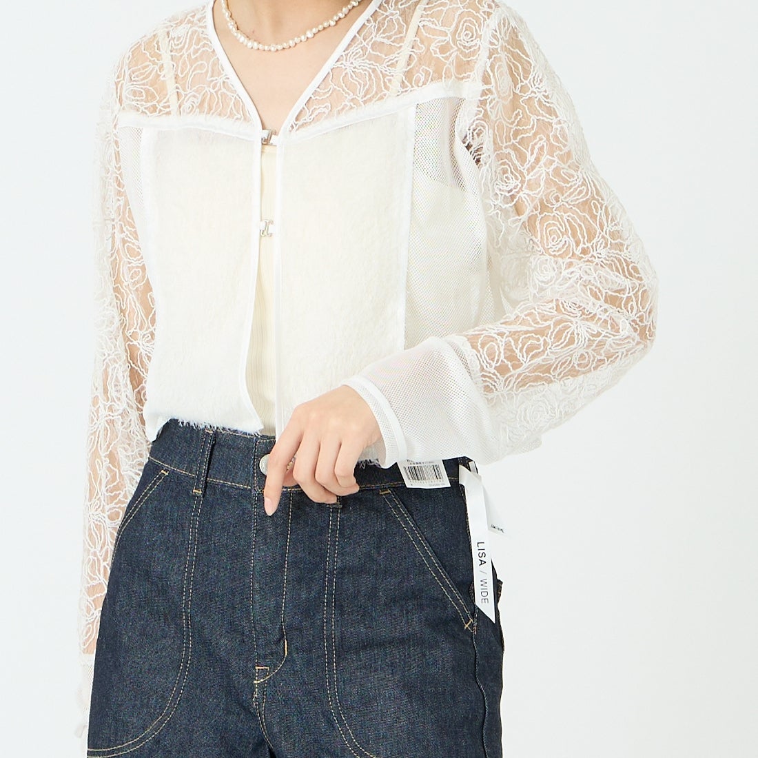 &g'aime [アンジェム] レースフリンジボレロ [293-68703] ﾎﾜｲﾄ &&モデル身長：162cm 着用サイズ：F&&