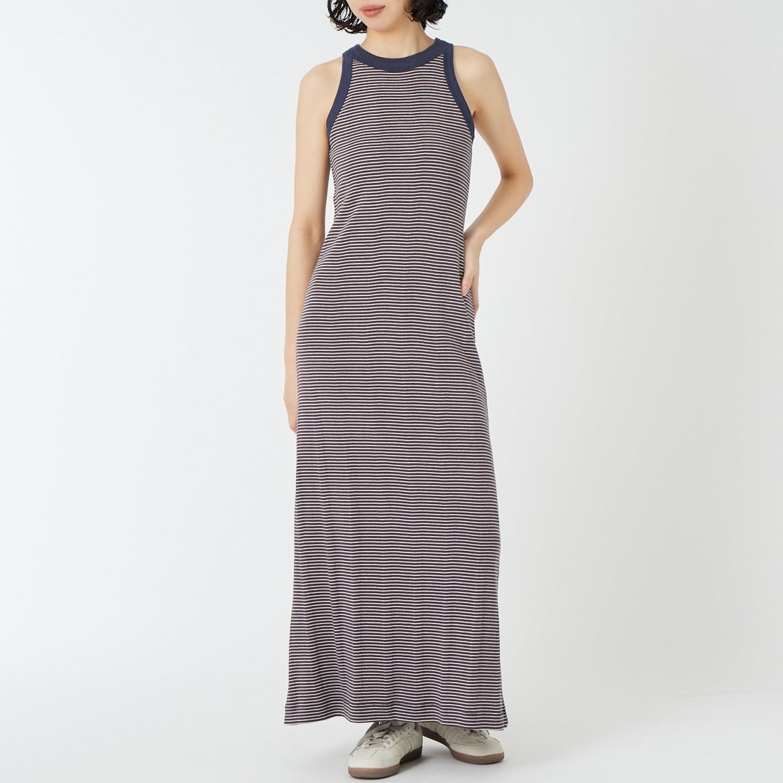 Robert P.Miller [ロバートピーミラー] パネルリブアメリカンスリーブワンピース [RM241-2168] COFFEE &&モデル身長：162cm 着用サイズ：F&&