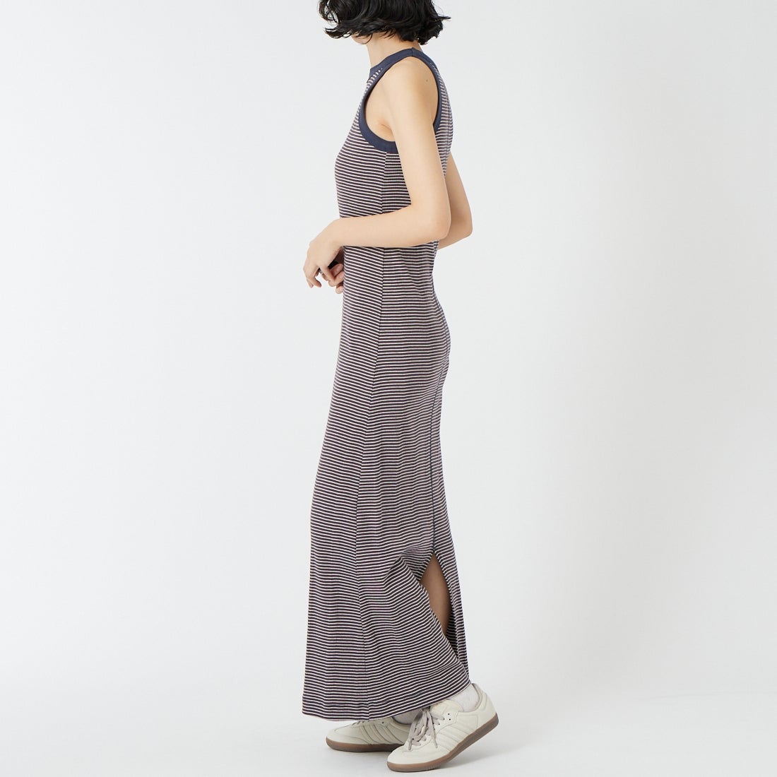 Robert P.Miller [ロバートピーミラー] パネルリブアメリカンスリーブワンピース [RM241-2168] COFFEE &&モデル身長：162cm 着用サイズ：F&&