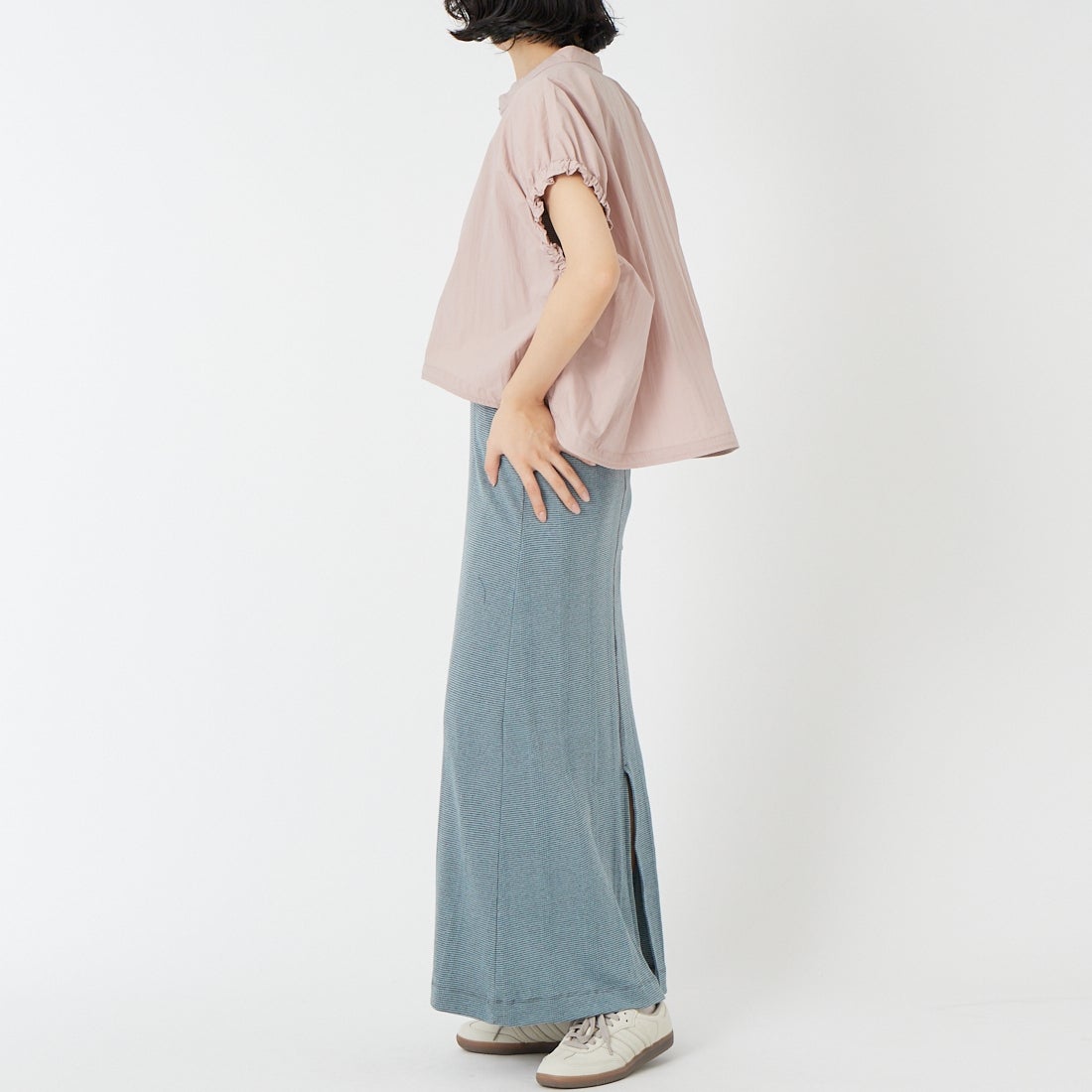 Robert P.Miller [ロバートピーミラー] パネルリブアメリカンスリーブワンピース [RM241-2168] CLOUD &&モデル身長：162cm 着用サイズ：F&&