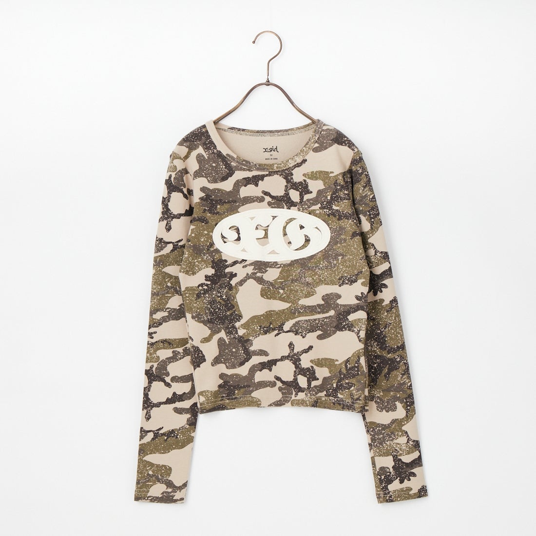 X-girl [エックスガール] オーバルロゴ パッチ コンパクトTシャツ [105261011020] CAMO