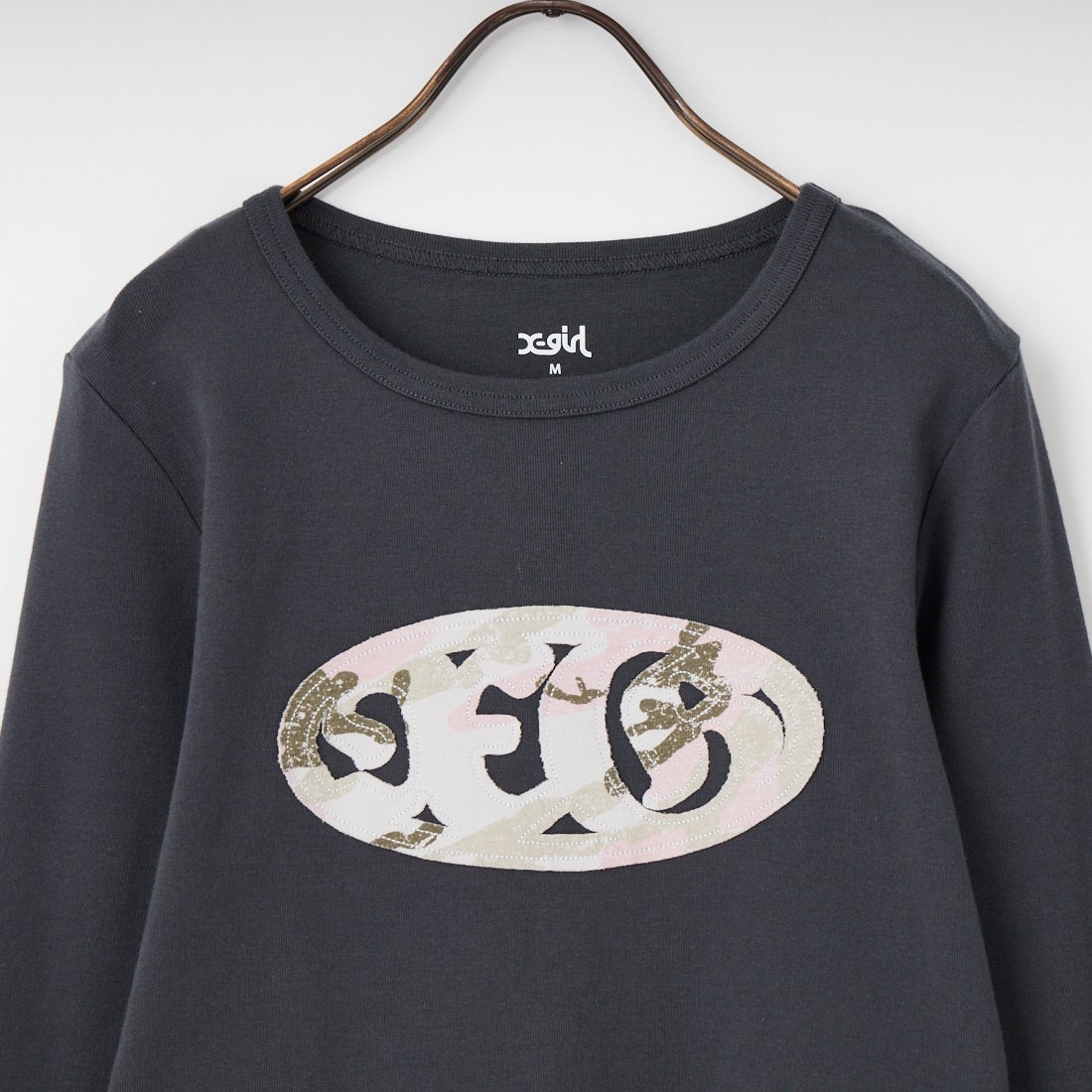 X-girl [エックスガール] オーバルロゴ パッチ コンパクトTシャツ [105261011020] CHARCOAL