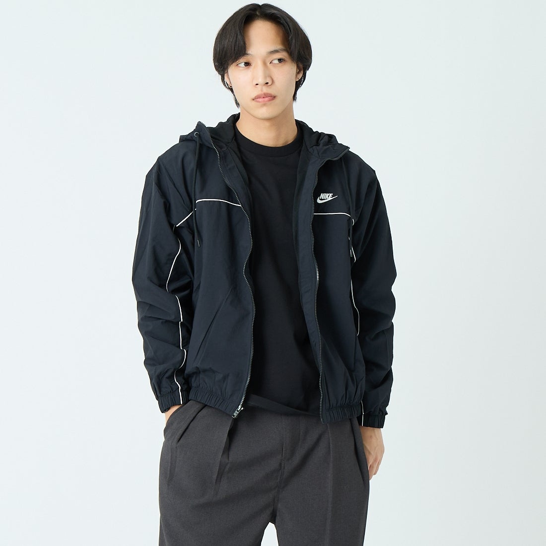 NIKE [ナイキ] メンズ フーデッドジャケット [HJ2013] 010ﾌﾞﾗｯｸ &&モデル身長：179cm 着用サイズ：M&&