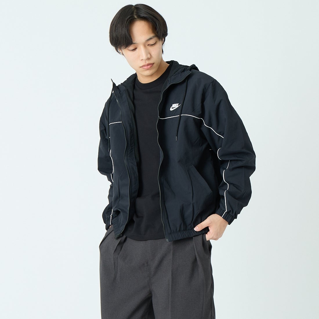 NIKE [ナイキ] メンズ フーデッドジャケット [HJ2013] 010ﾌﾞﾗｯｸ &&モデル身長：179cm 着用サイズ：M&&