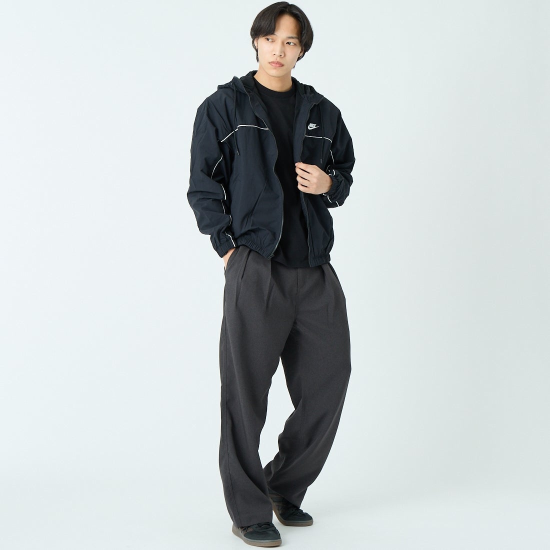 NIKE [ナイキ] メンズ フーデッドジャケット [HJ2013] 010ﾌﾞﾗｯｸ &&モデル身長：179cm 着用サイズ：M&&