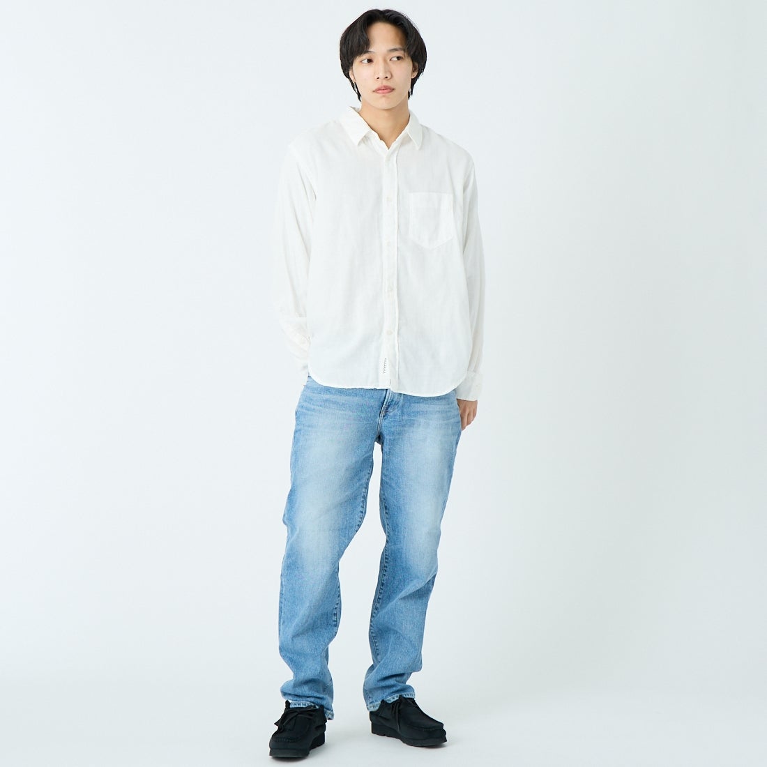 YANUK [ヤヌーク] スタンダードシャツ [57253801] WHITE &&モデル身長：179cm 着用サイズ：L&&