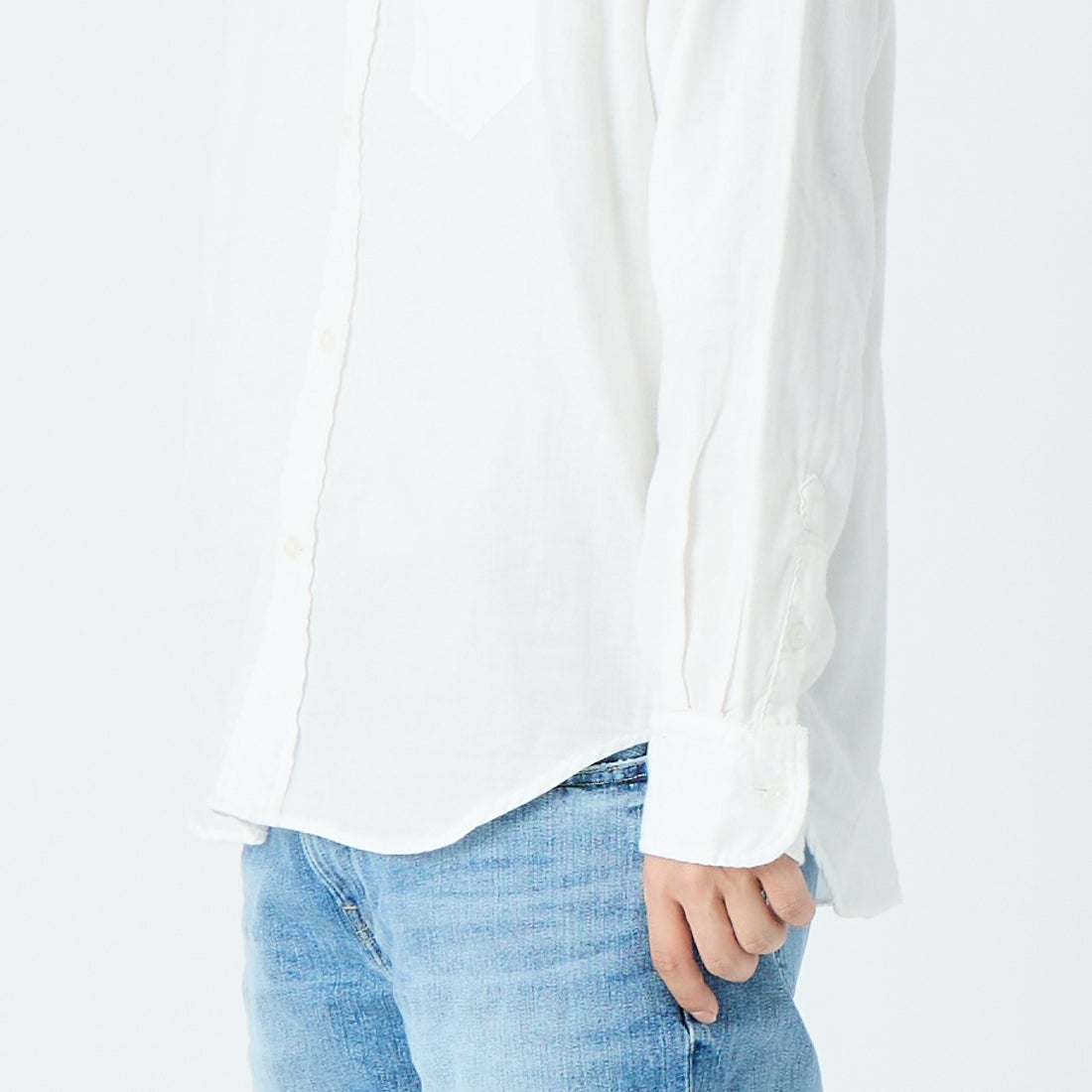 YANUK [ヤヌーク] スタンダードシャツ [57253801] WHITE &&モデル身長：179cm 着用サイズ：L&&