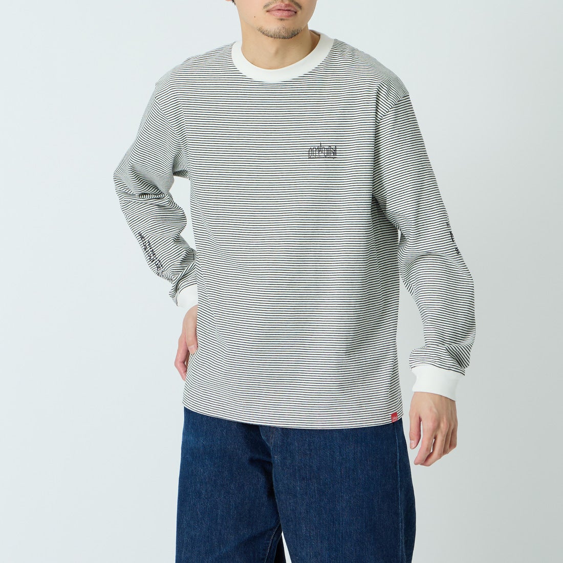 MANHATTAN PORTAGE [マンハッタンポーテージ] ロングスリーブTシャツ [26SS-MP-M650] WHT BORDER &&モデル身長：168cm 着用サイズ：M&&