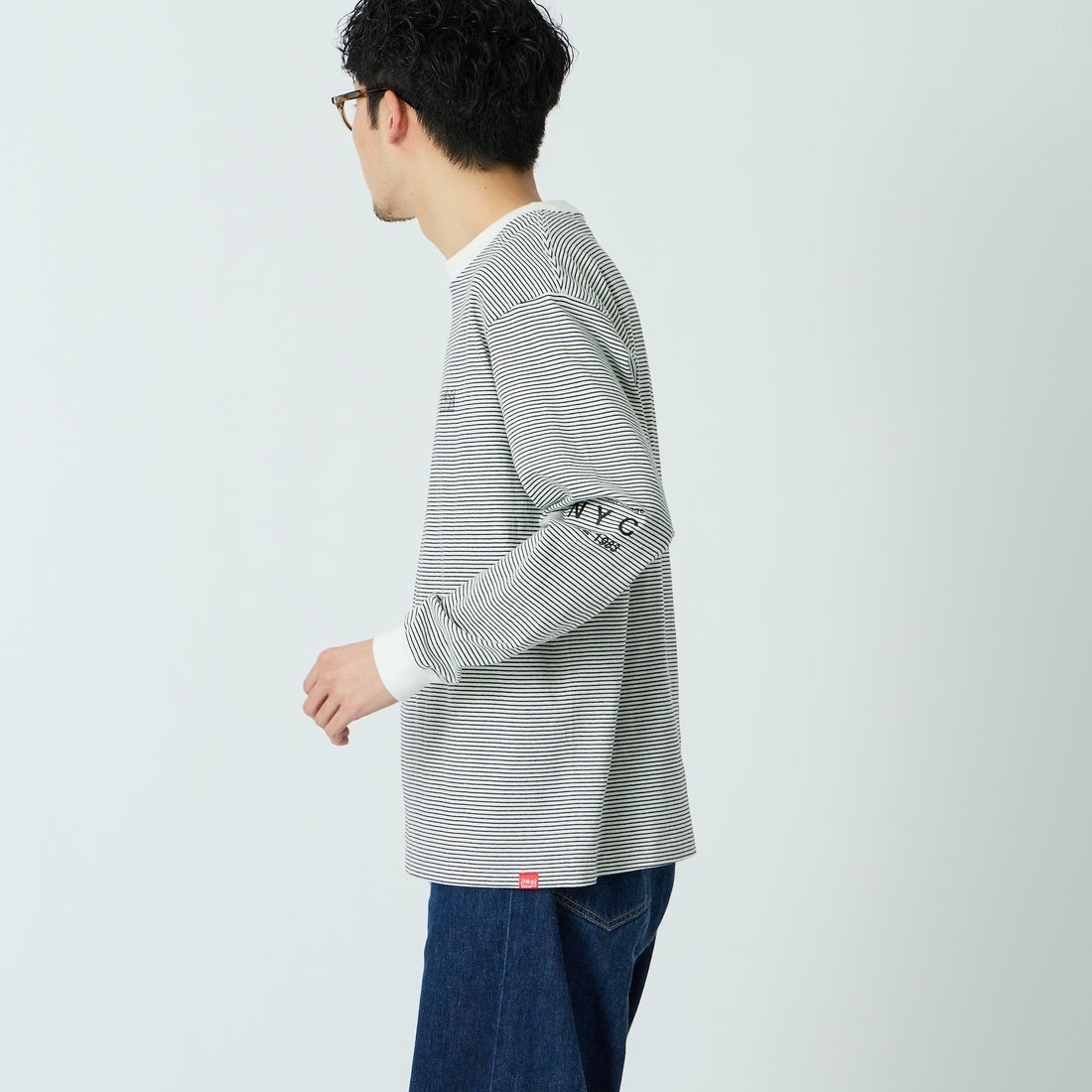 MANHATTAN PORTAGE [マンハッタンポーテージ] ロングスリーブTシャツ [26SS-MP-M650] WHT BORDER &&モデル身長：168cm 着用サイズ：M&&