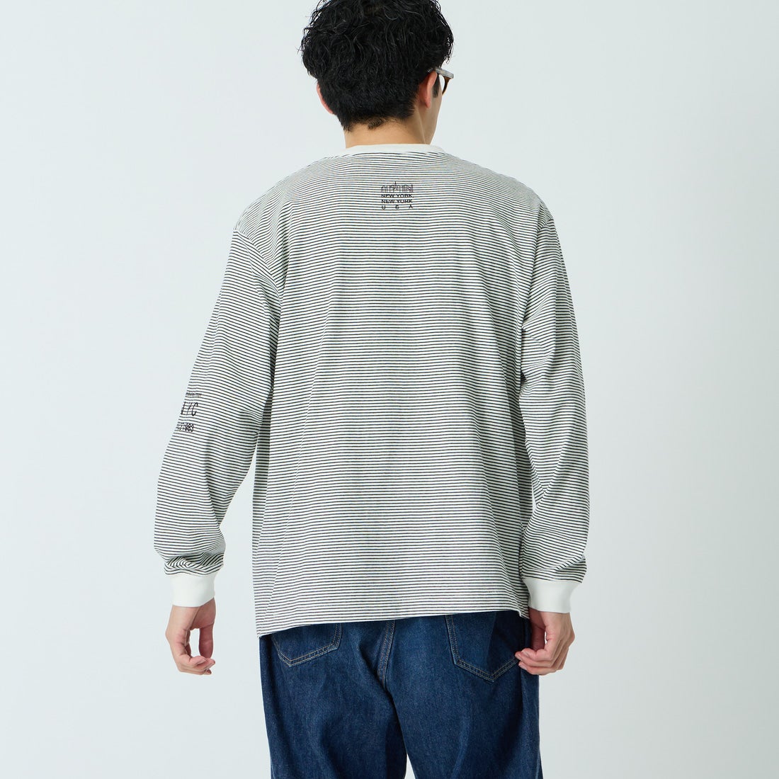 MANHATTAN PORTAGE [マンハッタンポーテージ] ロングスリーブTシャツ [26SS-MP-M650] WHT BORDER &&モデル身長：168cm 着用サイズ：M&&