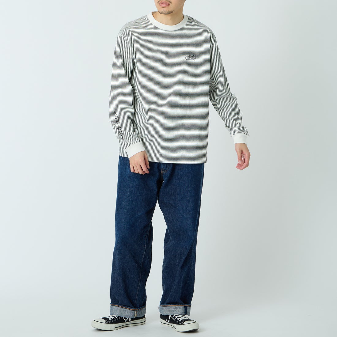 MANHATTAN PORTAGE [マンハッタンポーテージ] ロングスリーブTシャツ [26SS-MP-M650] WHT BORDER &&モデル身長：168cm 着用サイズ：M&&