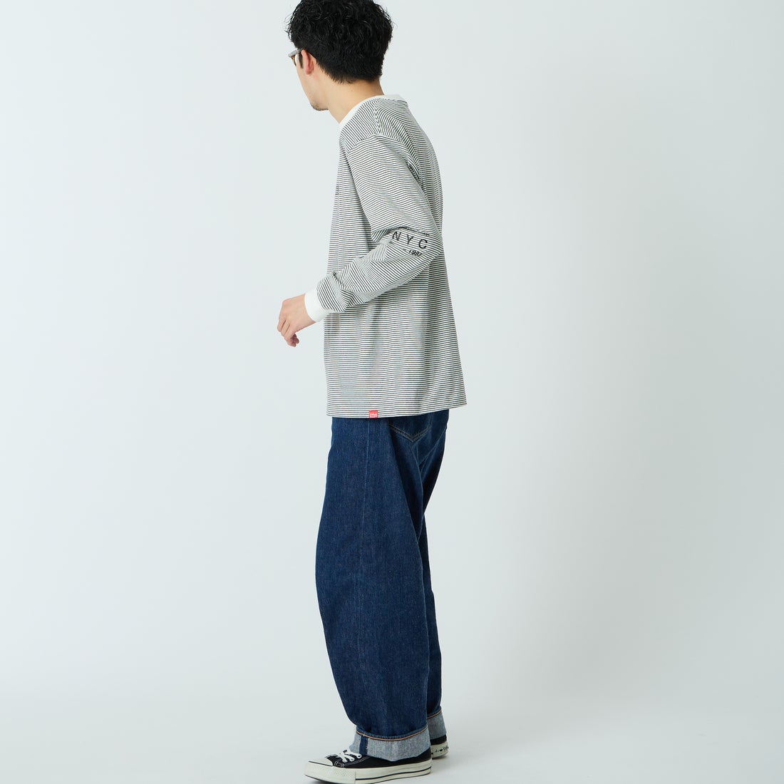 MANHATTAN PORTAGE [マンハッタンポーテージ] ロングスリーブTシャツ [26SS-MP-M650] WHT BORDER &&モデル身長：168cm 着用サイズ：M&&