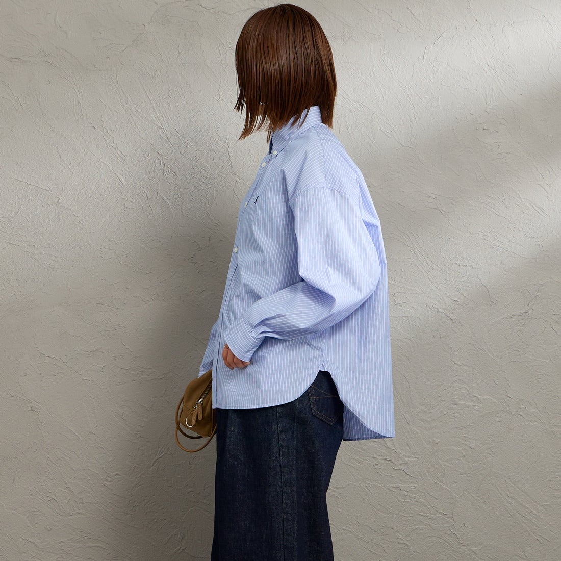 Gymphlex [ジムフレックス] ショートボタンダウンシャツ [GY-B0198CBK] BLU/WH ST &&モデル身長：159cm 着用サイズ：14&&