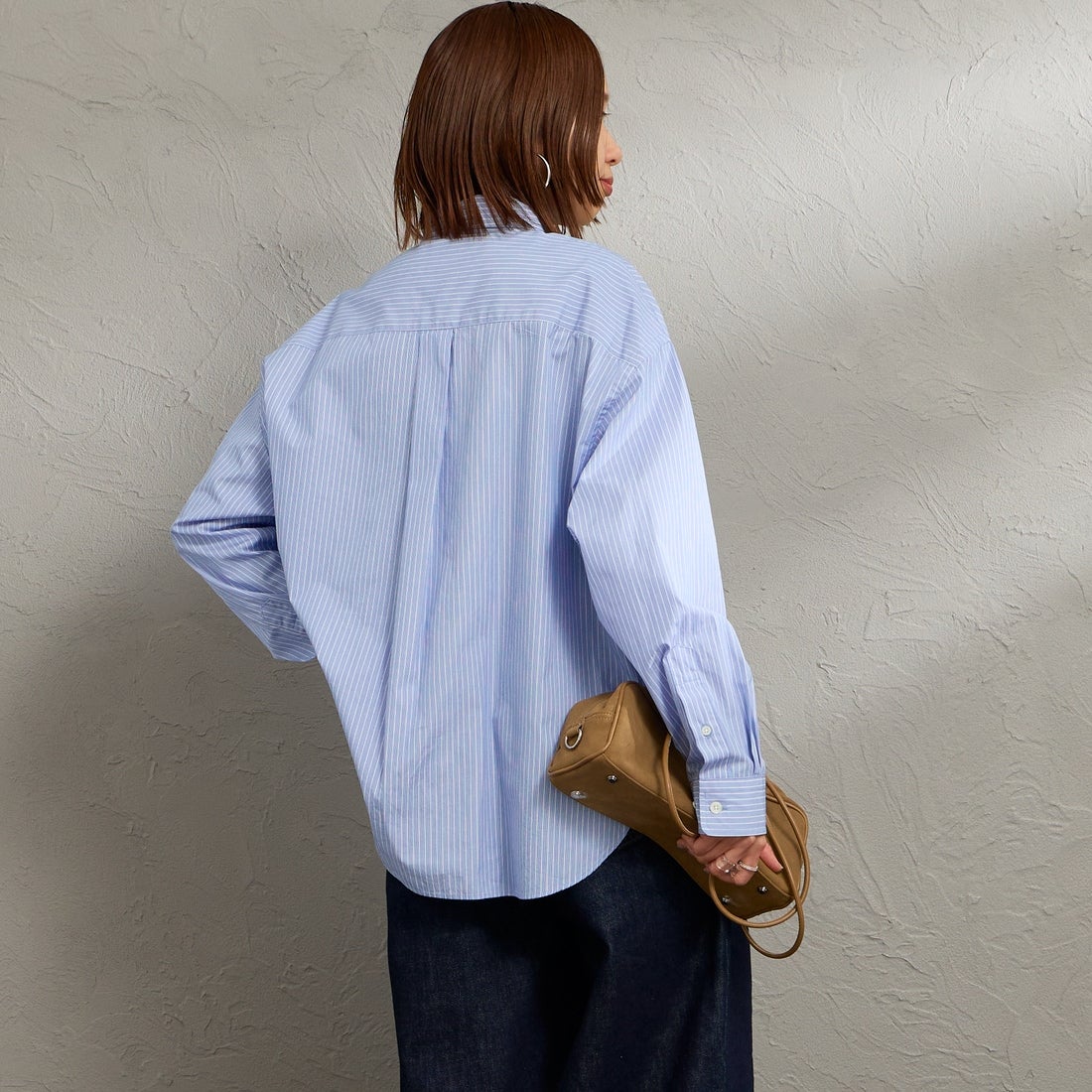 Gymphlex [ジムフレックス] ショートボタンダウンシャツ [GY-B0198CBK] BLU/WH ST &&モデル身長：159cm 着用サイズ：14&&