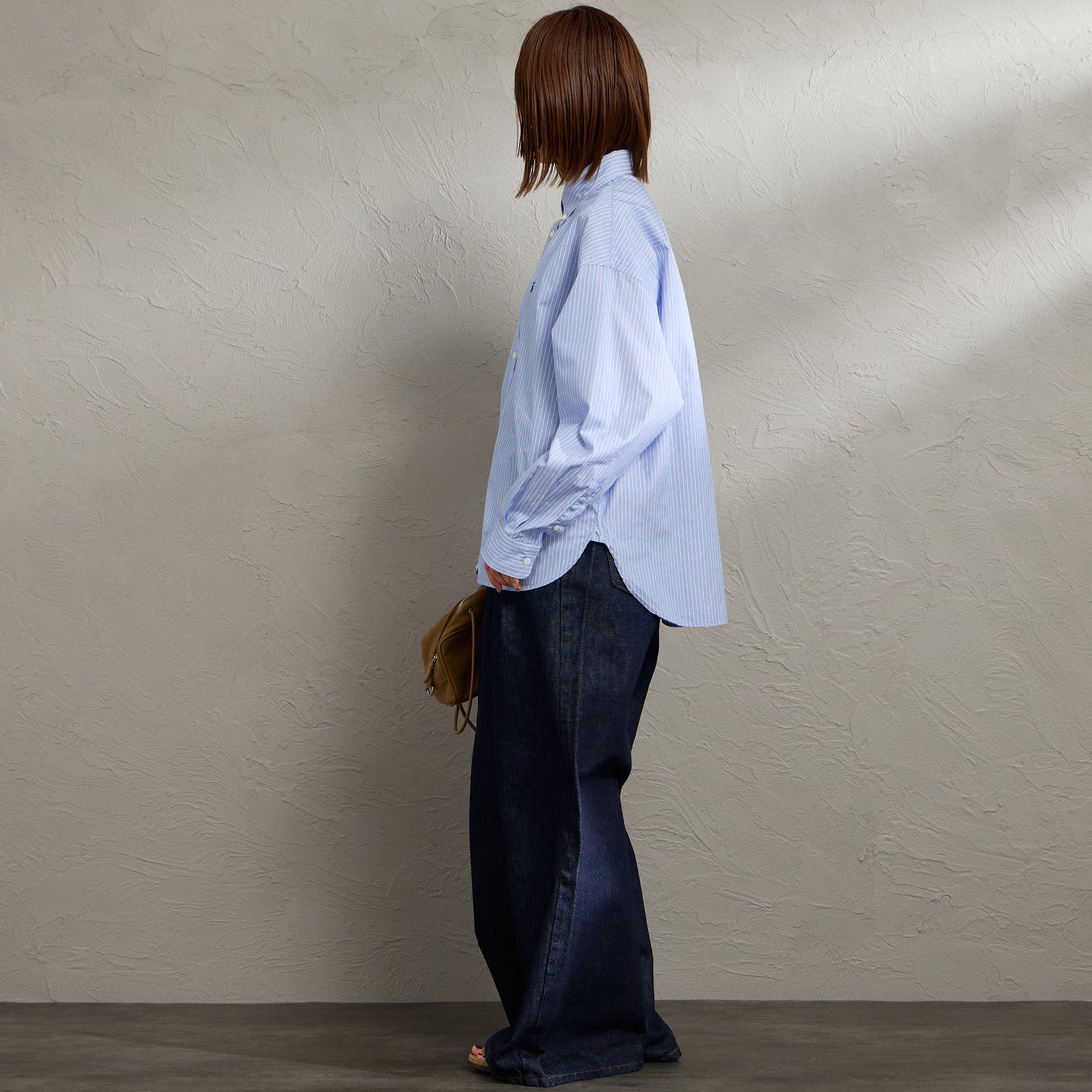 Gymphlex [ジムフレックス] ショートボタンダウンシャツ [GY-B0198CBK] BLU/WH ST &&モデル身長：159cm 着用サイズ：14&&