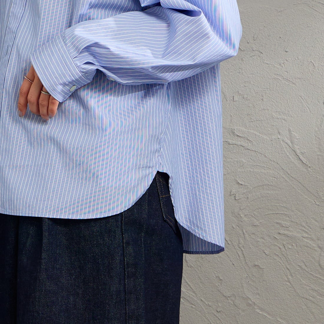 Gymphlex [ジムフレックス] ショートボタンダウンシャツ [GY-B0198CBK] BLU/WH ST &&モデル身長：159cm 着用サイズ：14&&