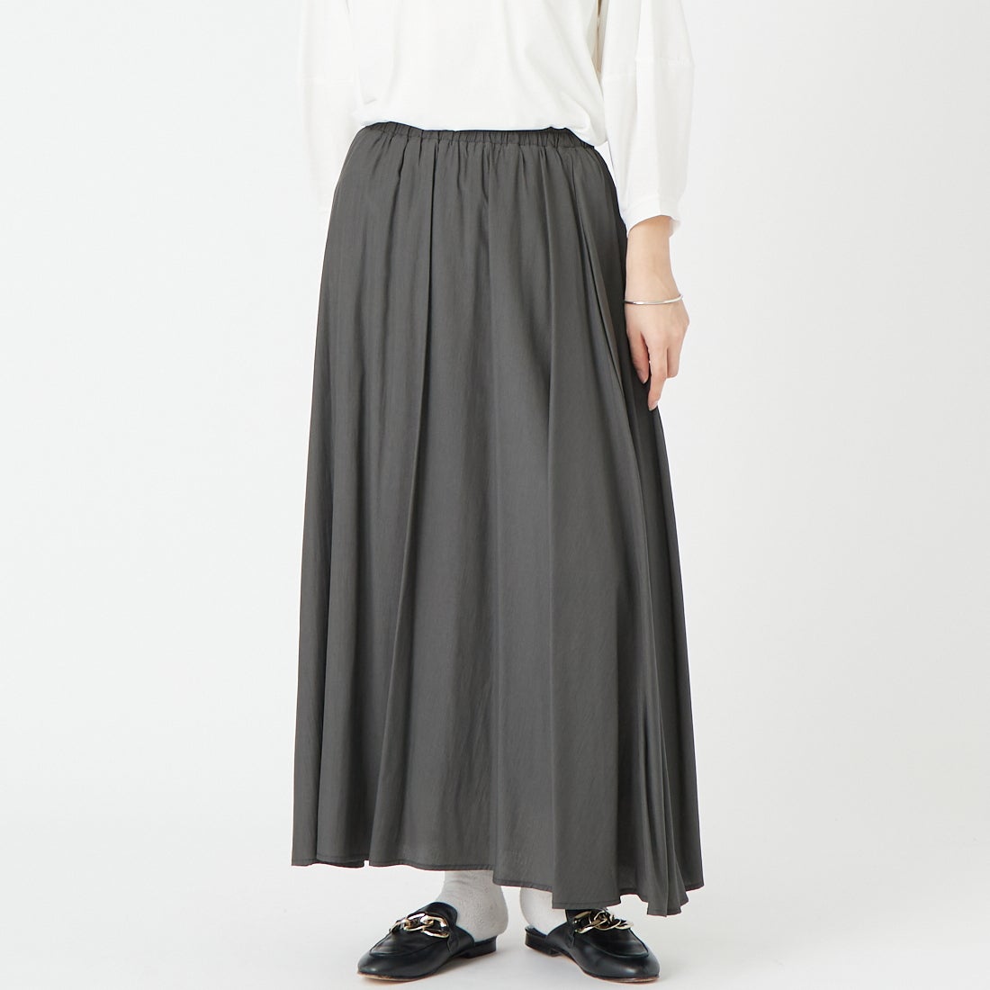 Jf Ready Made [ジェイエフレディメイド] エアリースカート [963-19250] 08 ﾁｬｺｰﾙ &&モデル身長：162cm 着用サイズ：F&&