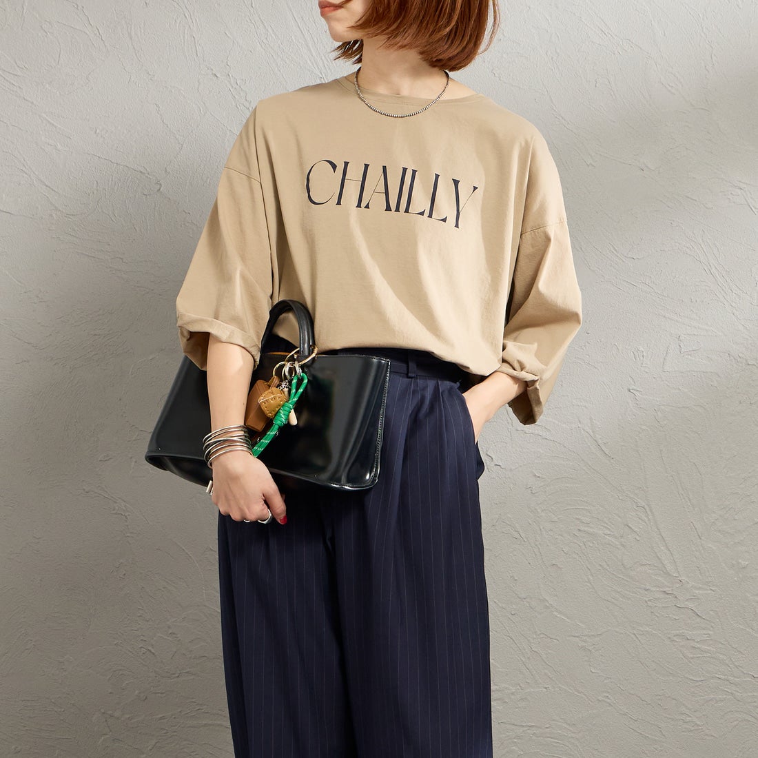 MICA&DEAL [マイカアンドディール] CHAILLY プリントプルオーバー [0126109036] BEIGE &&モデル身長：158cm 着用サイズ：F&&