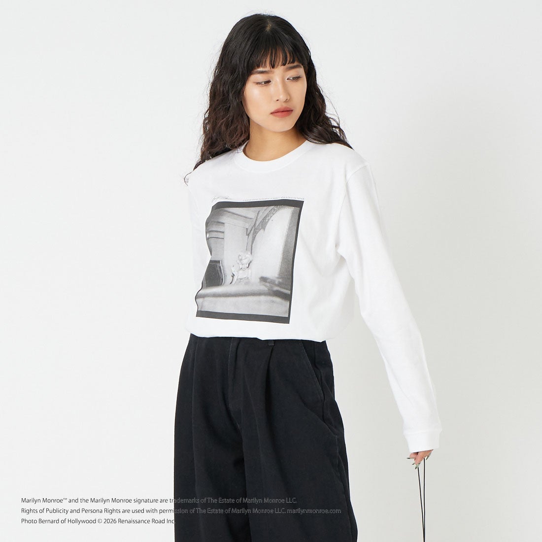 GOOD ROCK SPEED [グッドロックスピード] マリリン・モンロー ロングスリーブTシャツ [26MRM002W] WHITE &&モデル身長：162cm 着用サイズ：F&&