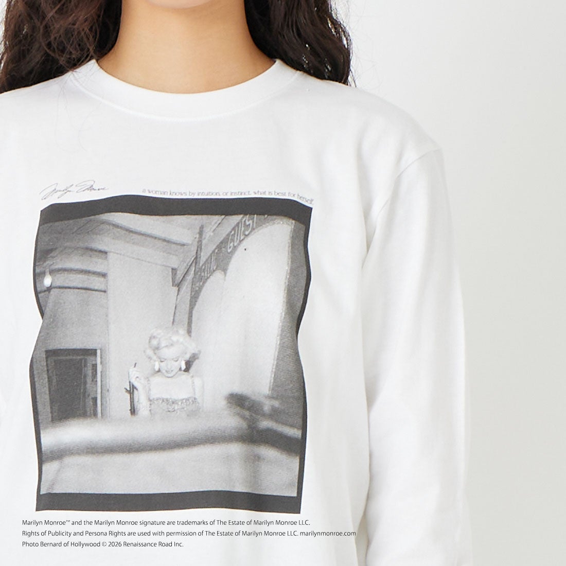 GOOD ROCK SPEED [グッドロックスピード] マリリン・モンロー ロングスリーブTシャツ [26MRM002W] WHITE &&モデル身長：162cm 着用サイズ：F&&