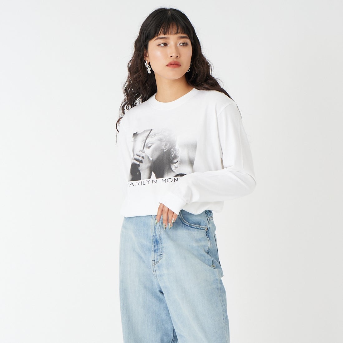 GOOD ROCK SPEED [グッドロックスピード] マリリン・モンロー ロングスリーブTシャツ [26MRM003W] WHITE &&モデル身長：162cm 着用サイズ：F&&