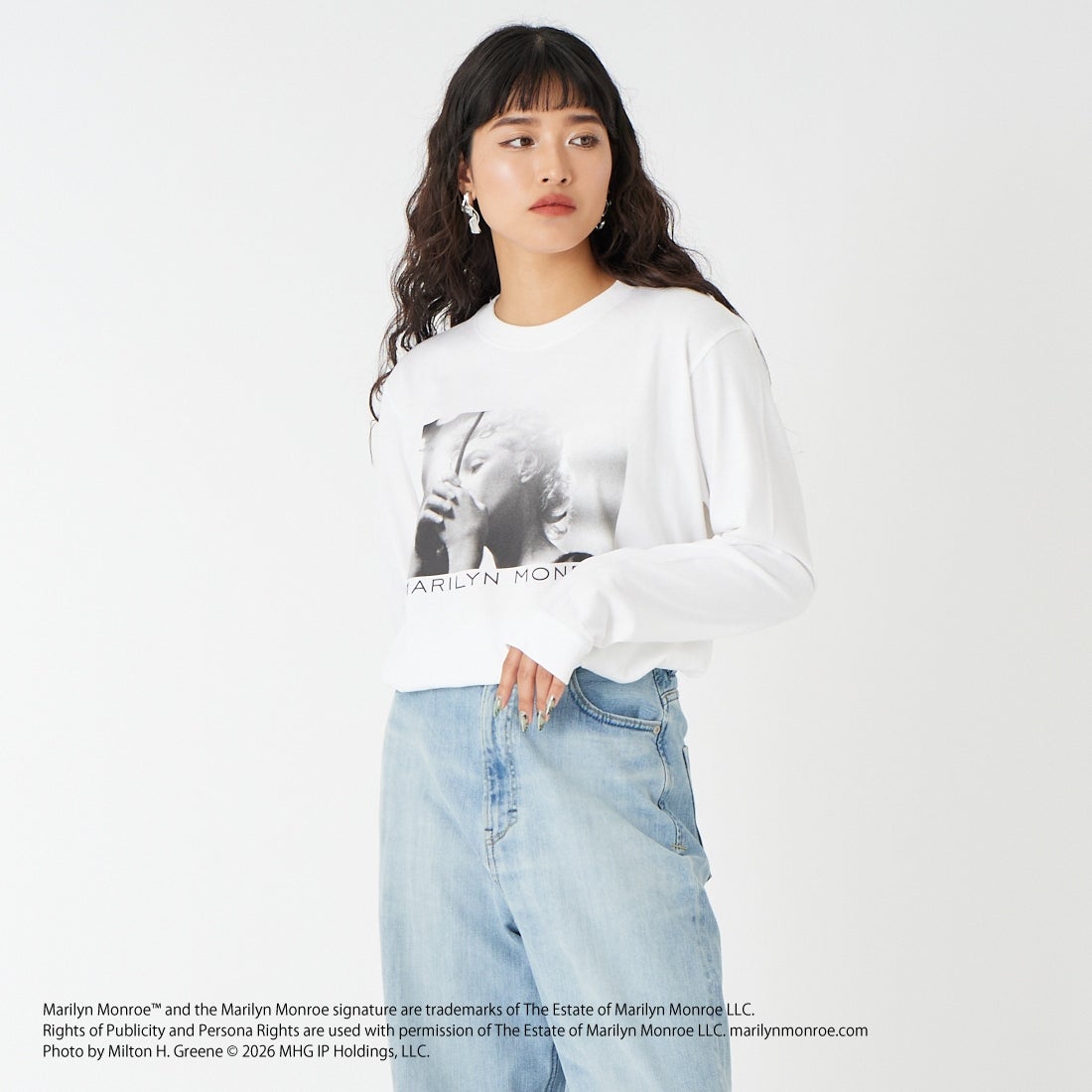 GOOD ROCK SPEED [グッドロックスピード] マリリン・モンロー ロングスリーブTシャツ [26MRM003W] WHITE &&モデル身長：162cm 着用サイズ：F&&
