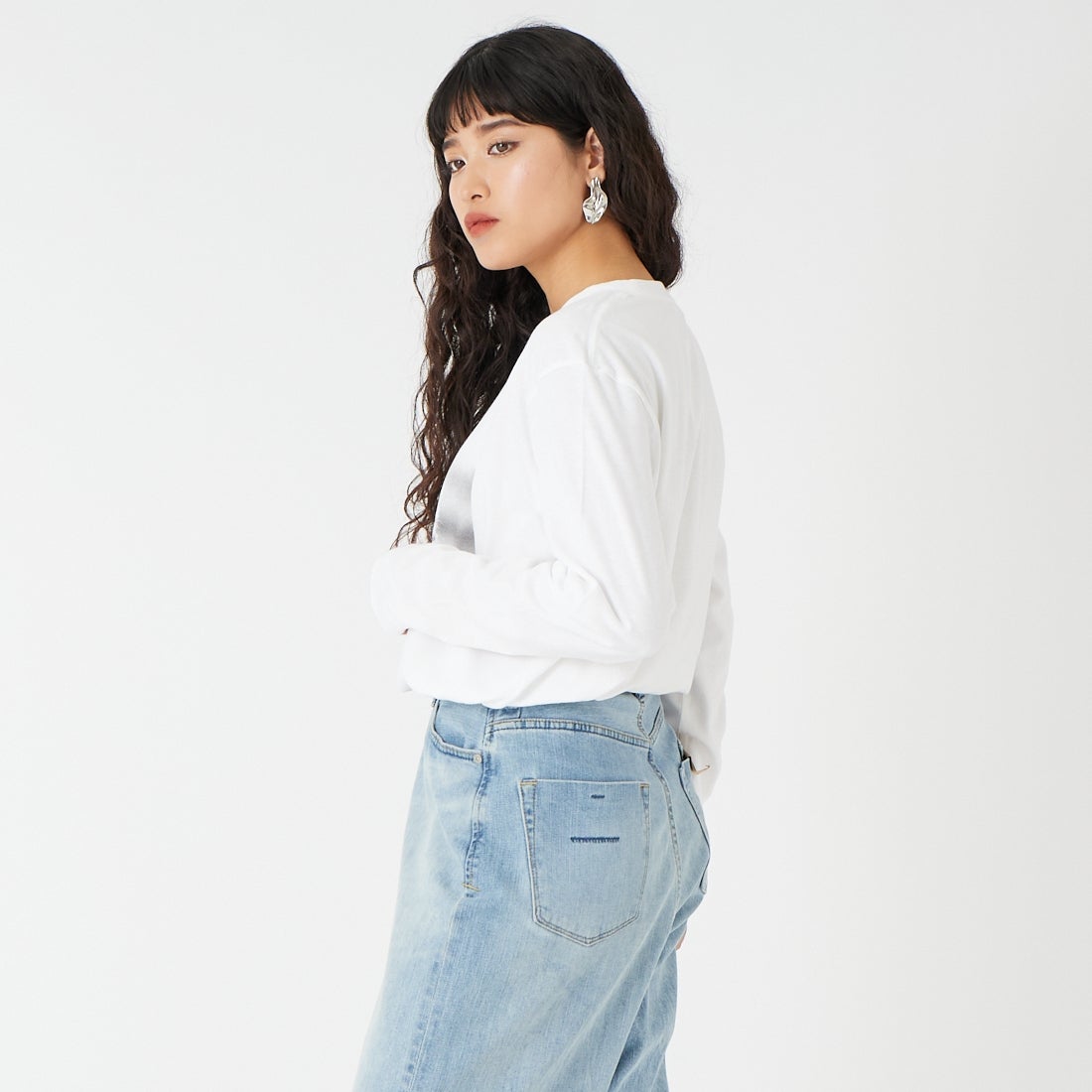 GOOD ROCK SPEED [グッドロックスピード] マリリン・モンロー ロングスリーブTシャツ [26MRM003W] WHITE &&モデル身長：162cm 着用サイズ：F&&