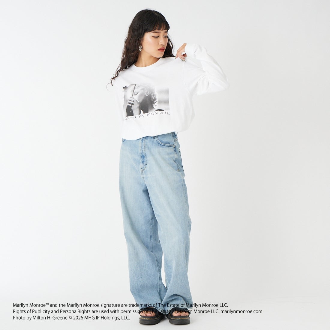 GOOD ROCK SPEED [グッドロックスピード] マリリン・モンロー ロングスリーブTシャツ [26MRM003W] WHITE &&モデル身長：162cm 着用サイズ：F&&