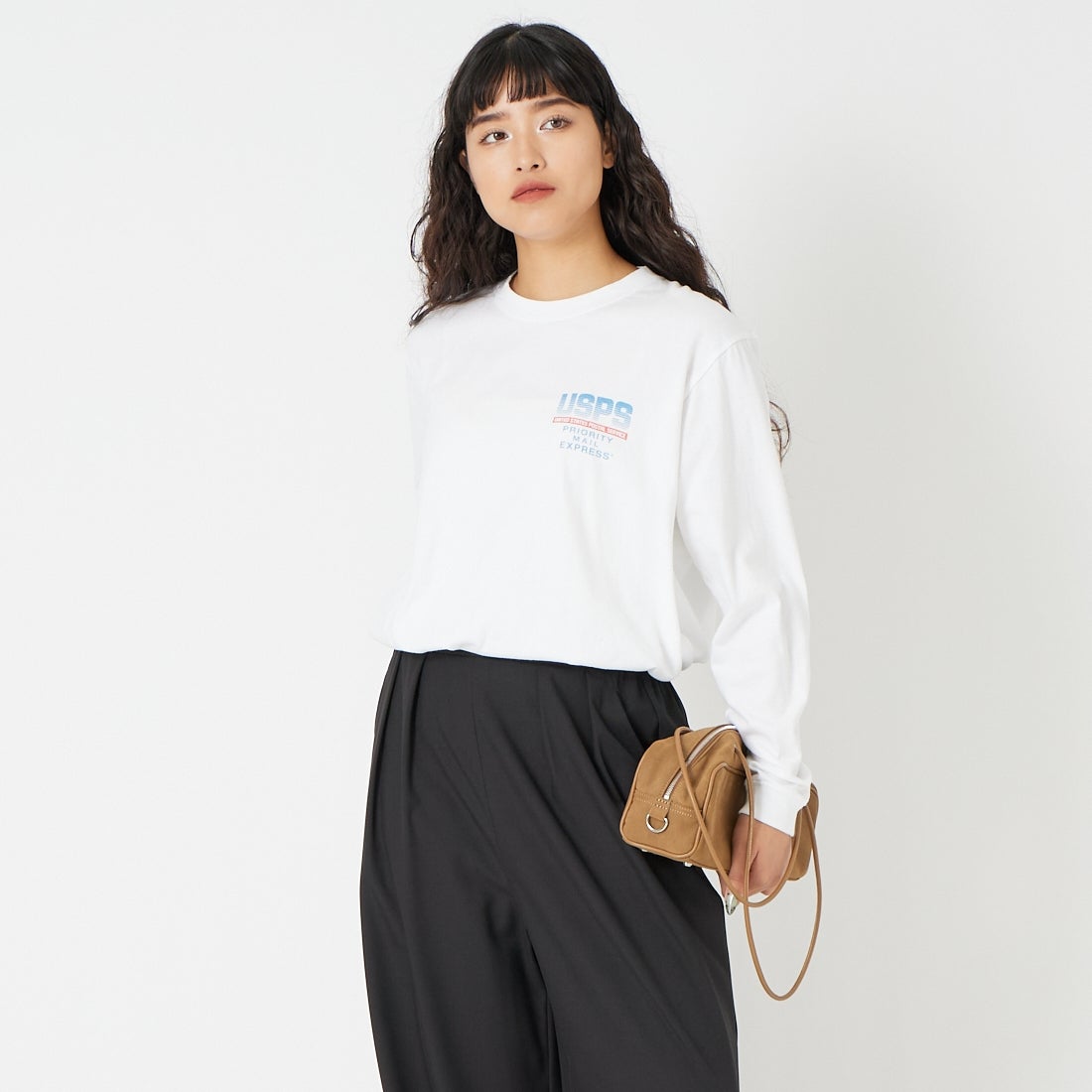 GOOD ROCK SPEED [グッドロックスピード] USPS ロングスリーブTシャツ [26USP001W] WHITE &&モデル身長：162cm 着用サイズ：F&&