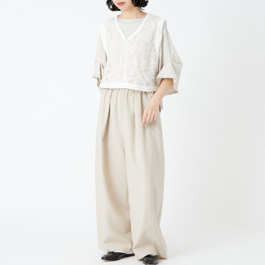 Jeans Factory Clothes [ジーンズファクトリークローズ] ドライトロピカルイージーワイドパンツ [LSJF-01] 19 BGE &&モデル身長：162cm 着用サイズ：36&&