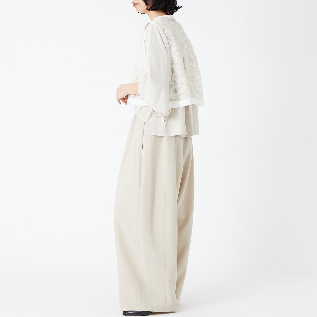 Jeans Factory Clothes [ジーンズファクトリークローズ] ドライトロピカルイージーワイドパンツ [LSJF-01] 19 BGE &&モデル身長：162cm 着用サイズ：36&&