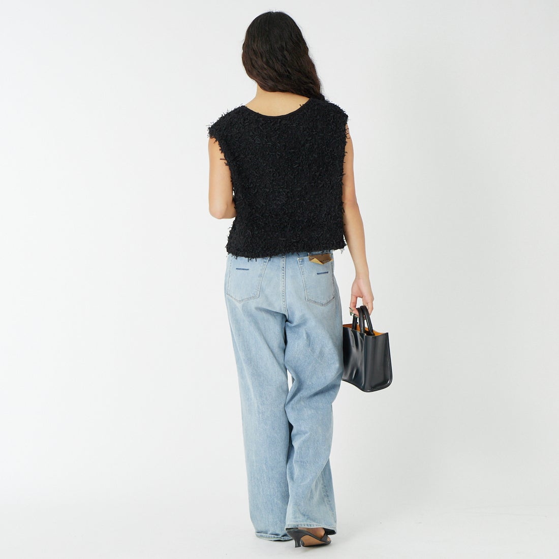 SUGAR ROSE [シュガーローズ] チュールヤーンニットベスト [255000] 12 BLACK &&モデル身長：162cm 着用サイズ：F&&