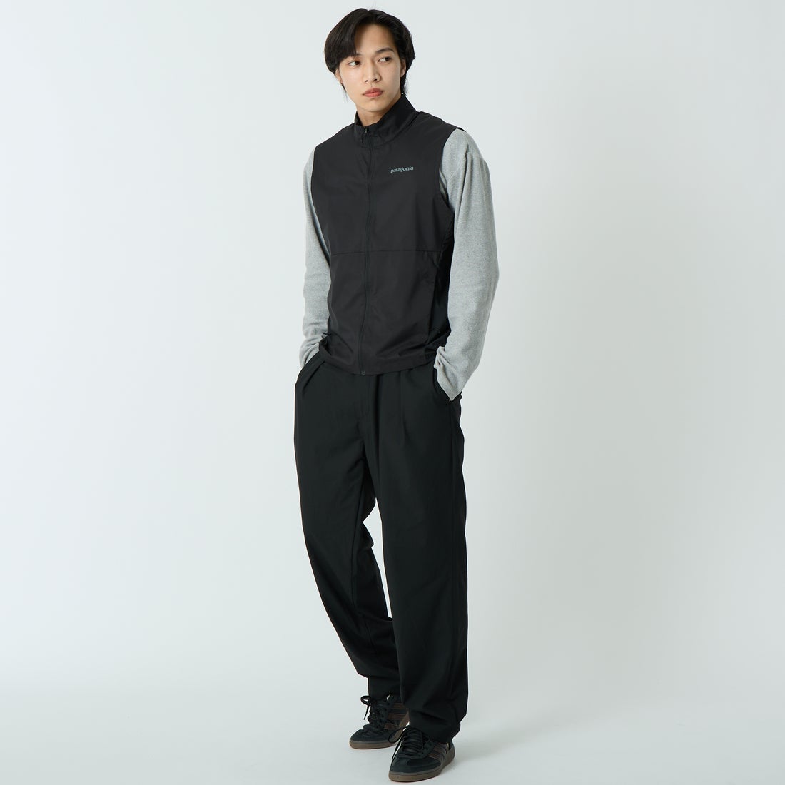 Jeans Factory Clothes [ジーンズファクトリークローズ] SIROトロ 2WAYストレッチワイドテーパードトラウザー [JFC-262-012] 61 BLK &&モデル身長：179cm 着用サイズ：XL&&