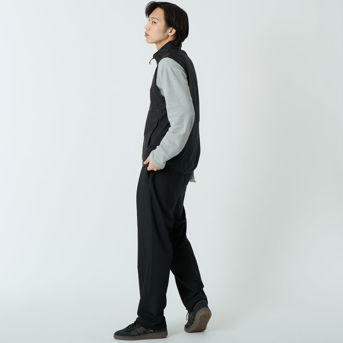Jeans Factory Clothes [ジーンズファクトリークローズ] SIROトロ 2WAYストレッチワイドテーパードトラウザー [JFC-262-012] 61 BLK &&モデル身長：179cm 着用サイズ：XL&&
