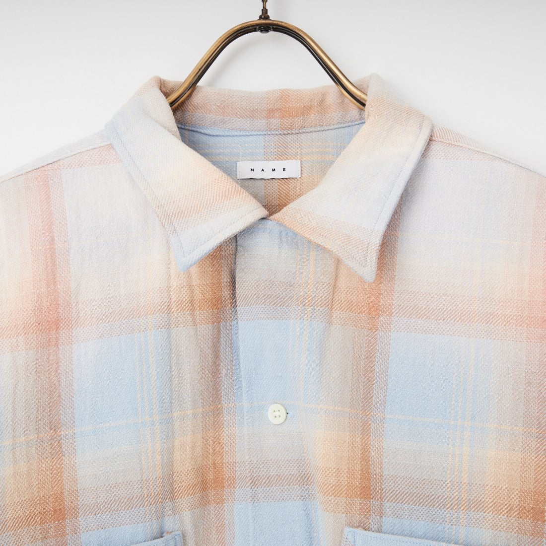 Name. [ネーム] コットンフランネルプレイド オープンカラーシャツ [NMSH-027] SAX