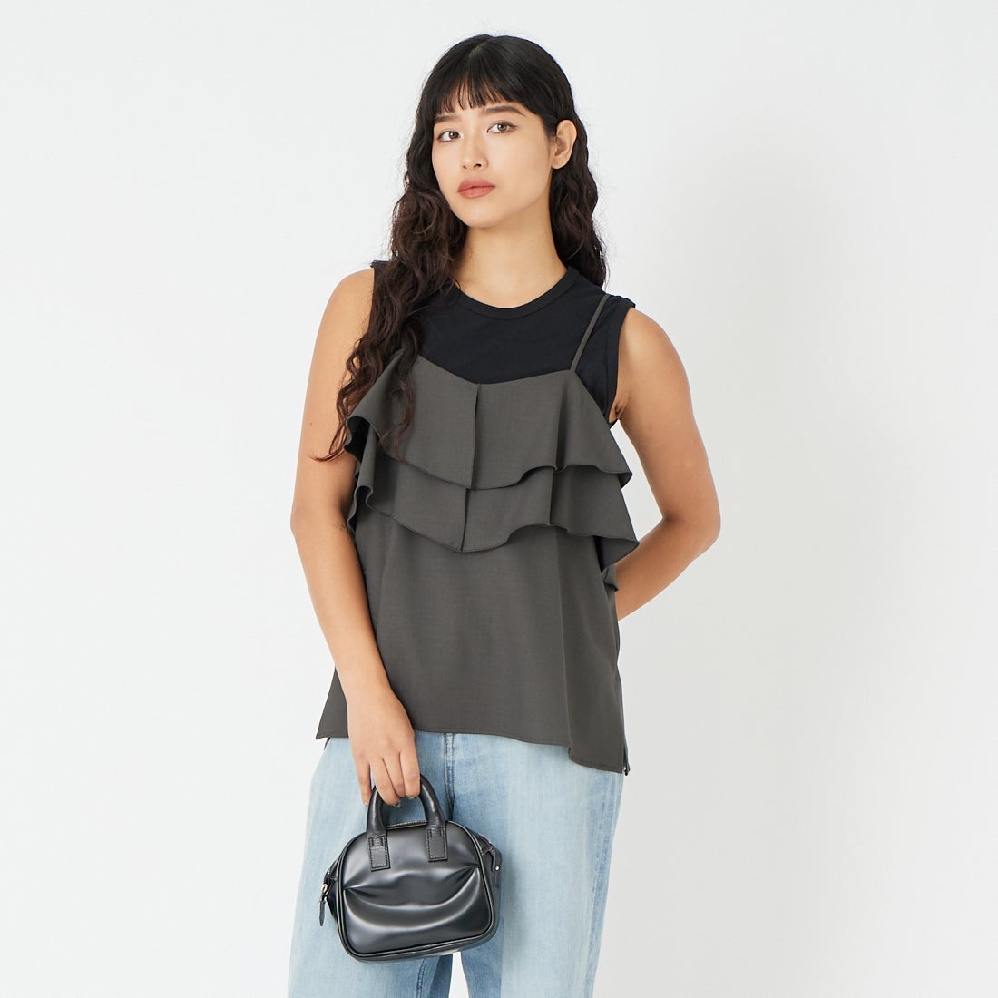 CLOCHE [クロシェ] ドライツイルキャミビスチェ [61285602] ﾁｬｺｰﾙ &&モデル身長：162cm 着用サイズ：2&&