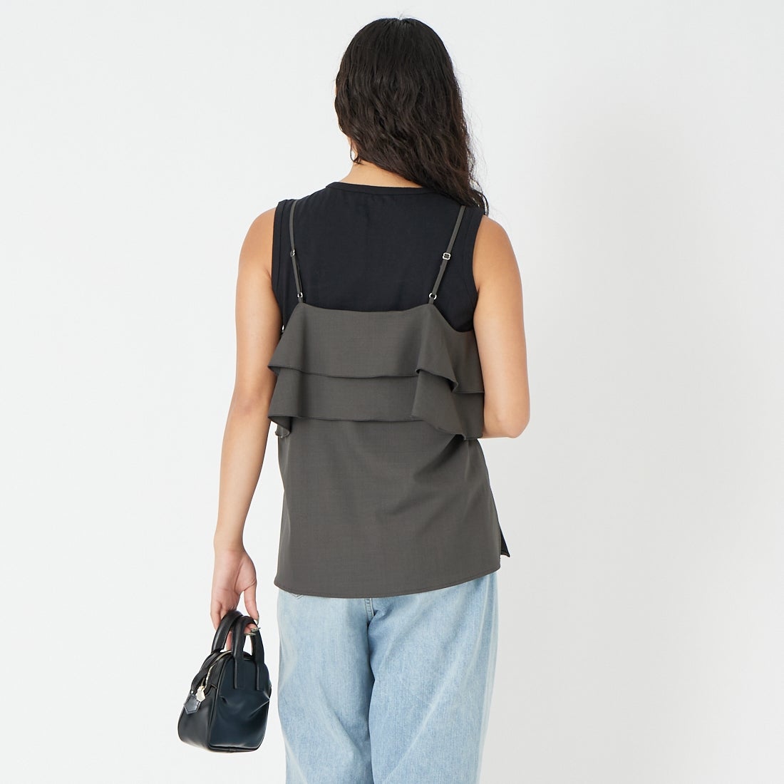 CLOCHE [クロシェ] ドライツイルキャミビスチェ [61285602] ﾁｬｺｰﾙ &&モデル身長：162cm 着用サイズ：2&&