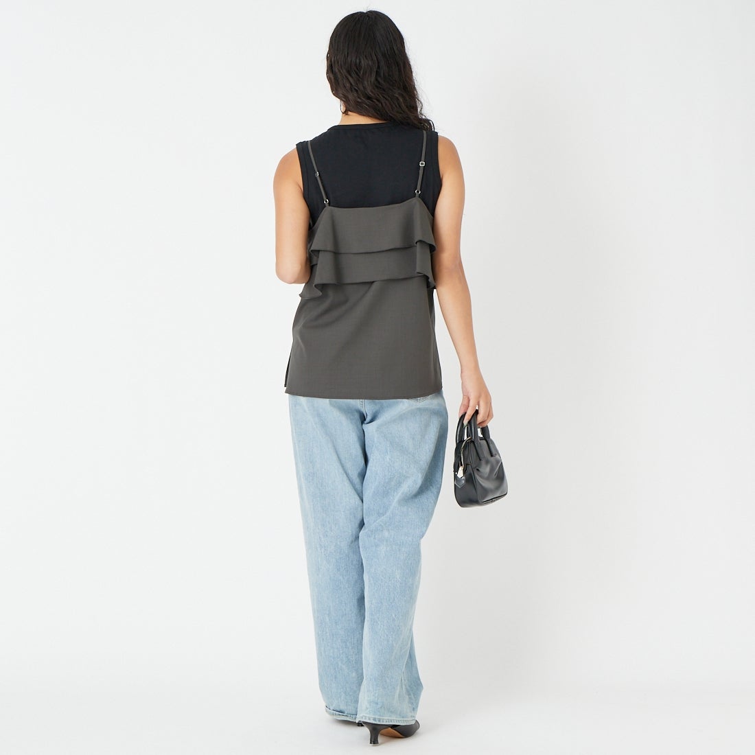 CLOCHE [クロシェ] ドライツイルキャミビスチェ [61285602] ﾁｬｺｰﾙ &&モデル身長：162cm 着用サイズ：2&&