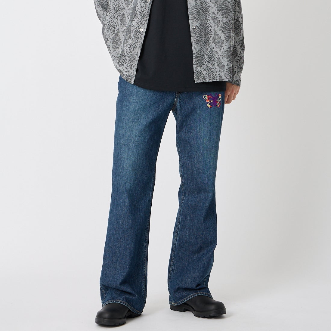 Needles [ニードルズ] パピヨン刺繍ブーツカットジーンズ [SX212] INDIGO &&モデル身長：179cm 着用サイズ：M&&