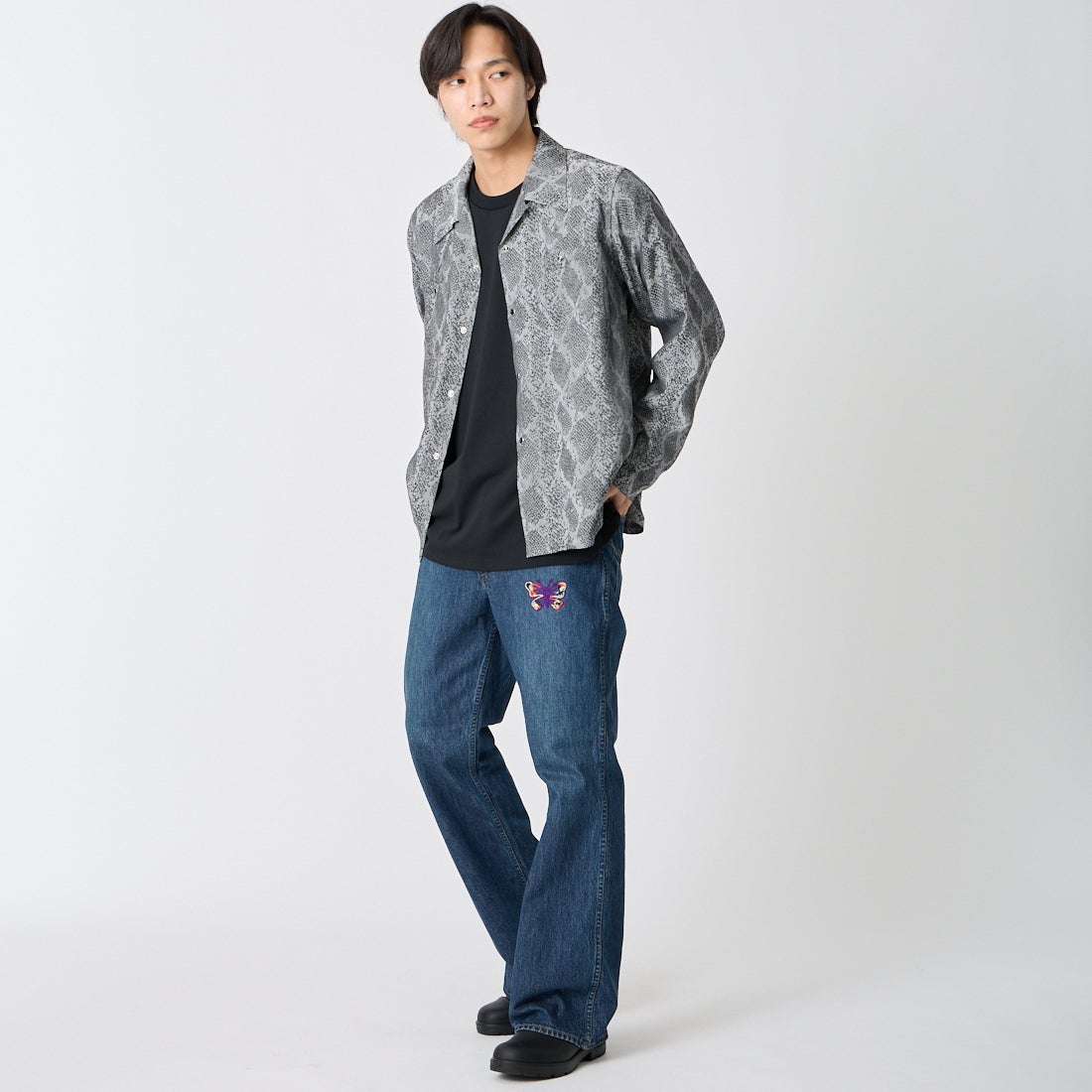 Needles [ニードルズ] パピヨン刺繍ブーツカットジーンズ [SX212] INDIGO &&モデル身長：179cm 着用サイズ：M&&