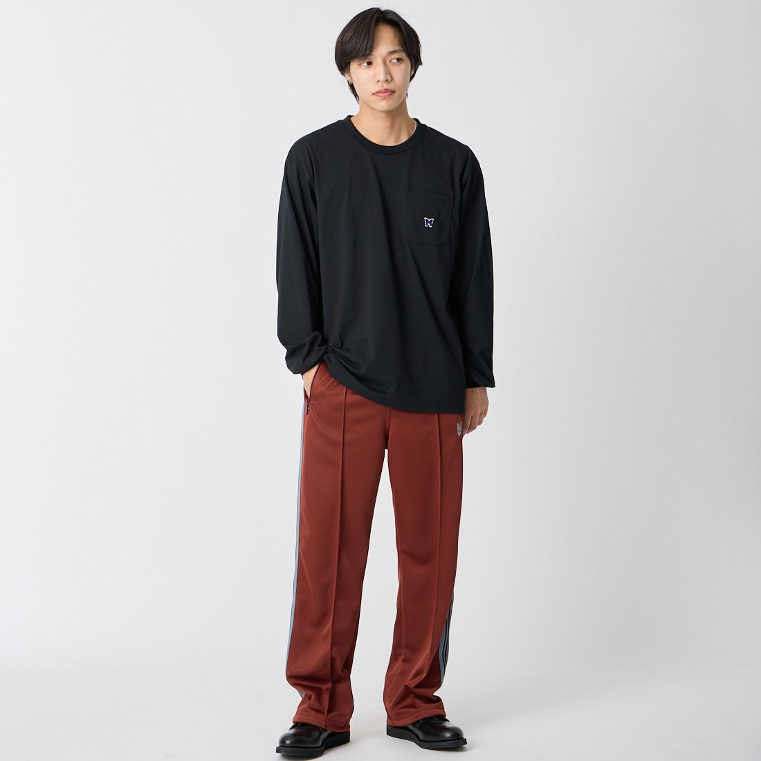 Needles [ニードルズ] ロングスリーブクルーネックTシャツ [SX449] C BLACK &&モデル身長：179cm 着用サイズ：M&&