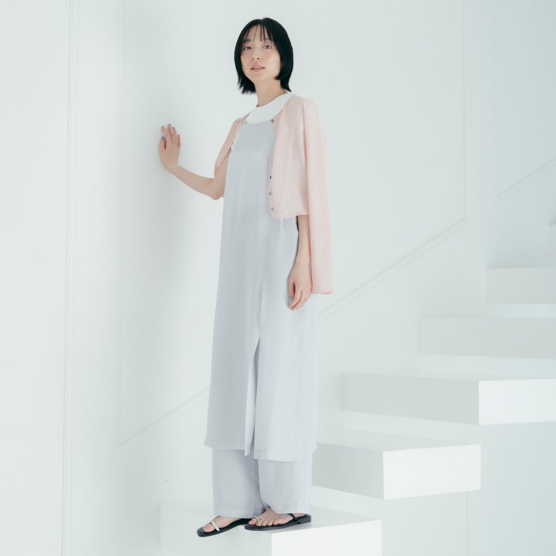 USINE [ユジーヌ] ワイドパンツ [21267064] 001 Lｸﾞﾚｰ &&モデル身長：165cm 着用サイズ：36&&